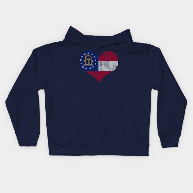 Vintage Flag of Georgia Heart Kids Hoodie by E